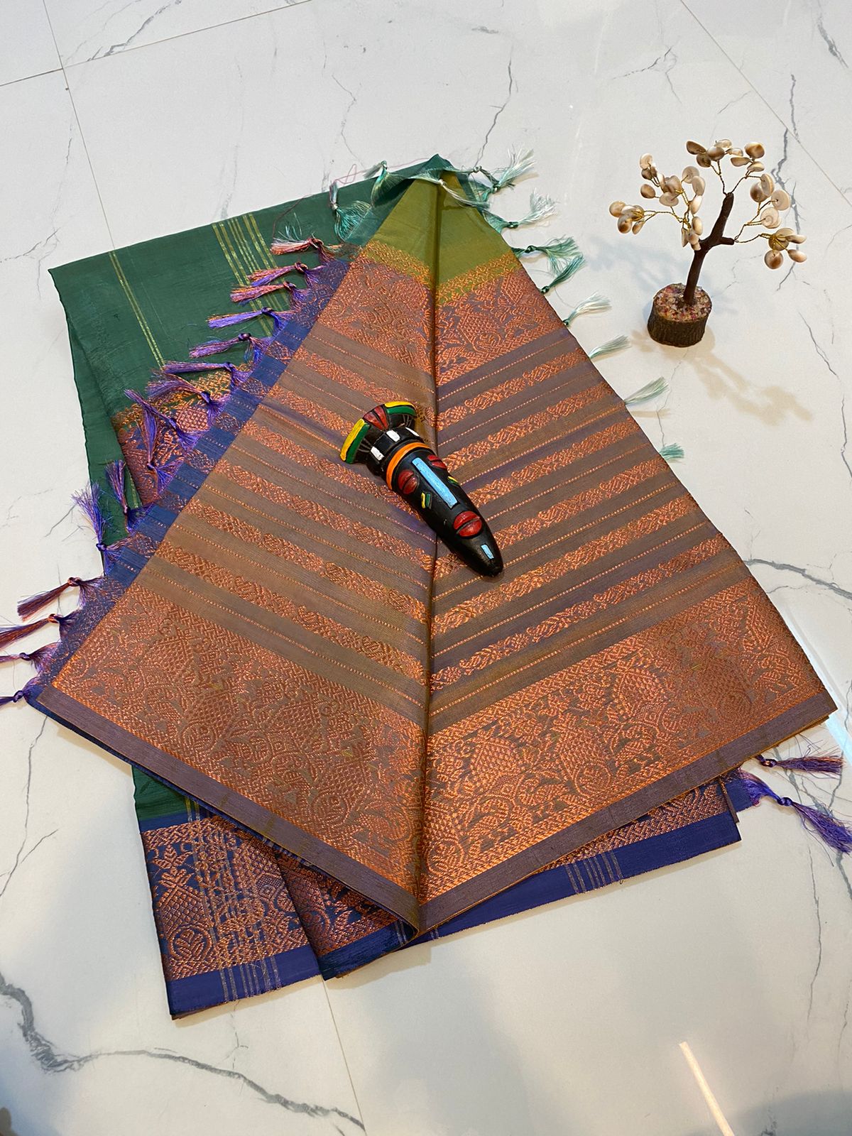 Vaalai pattu saree with fancy traditional border work