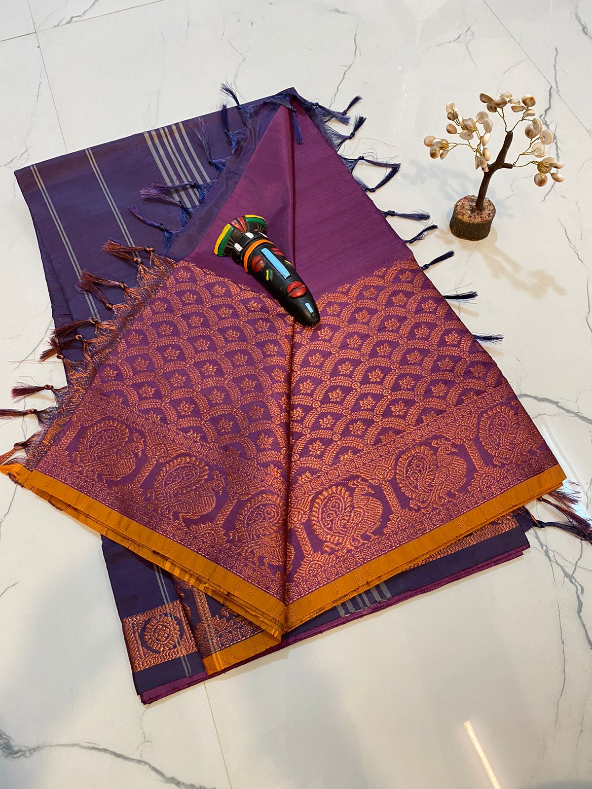 Vaalai pattu saree with fancy traditional border work