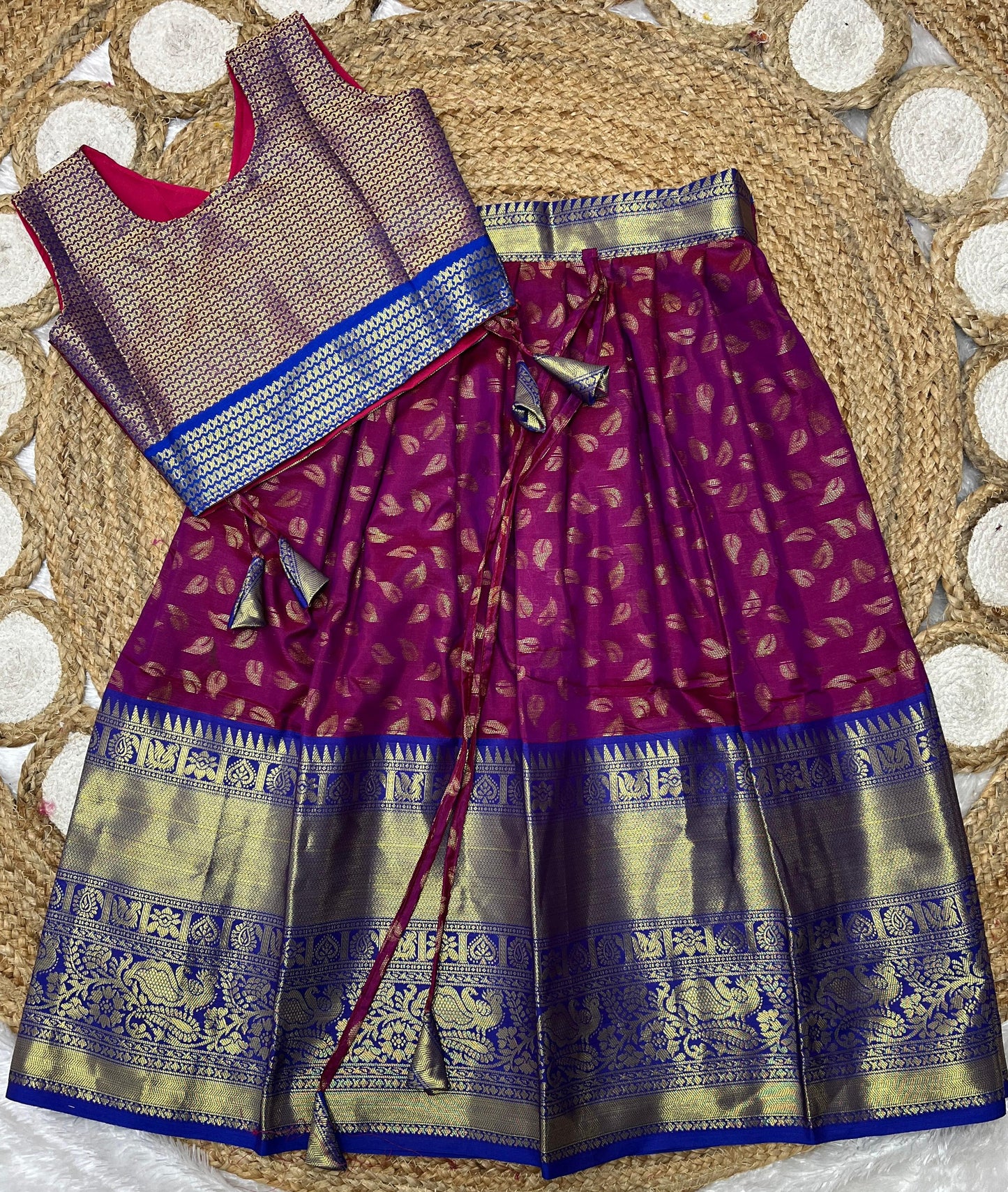 1 - 15 years Banarasi style semi silk paavadai sattai