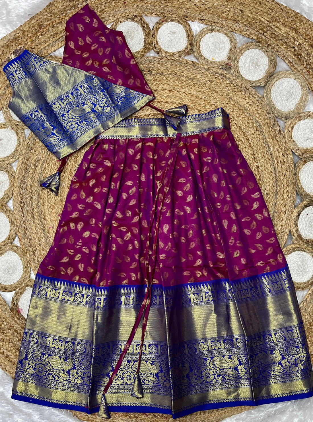 1 - 15 years Banarasi style semi silk paavadai sattai – www.vannamayil.com