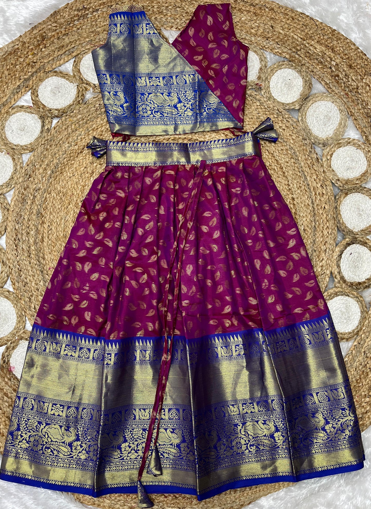 1 - 15 years Banarasi style semi silk paavadai sattai