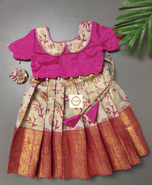 0 - 14 years Banarasi silk ready to wear skirt and top for your angels