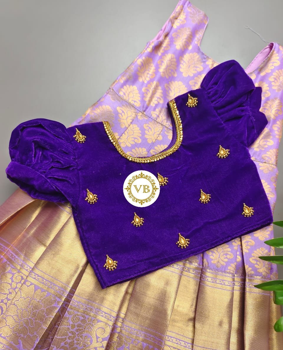 0 - 14 years Kanchi Pattu Banarasi Gown With Velvet Top