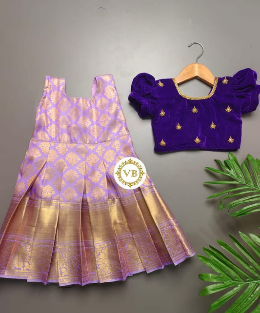 0 - 14 years Kanchi Pattu Banarasi Gown With Velvet Top