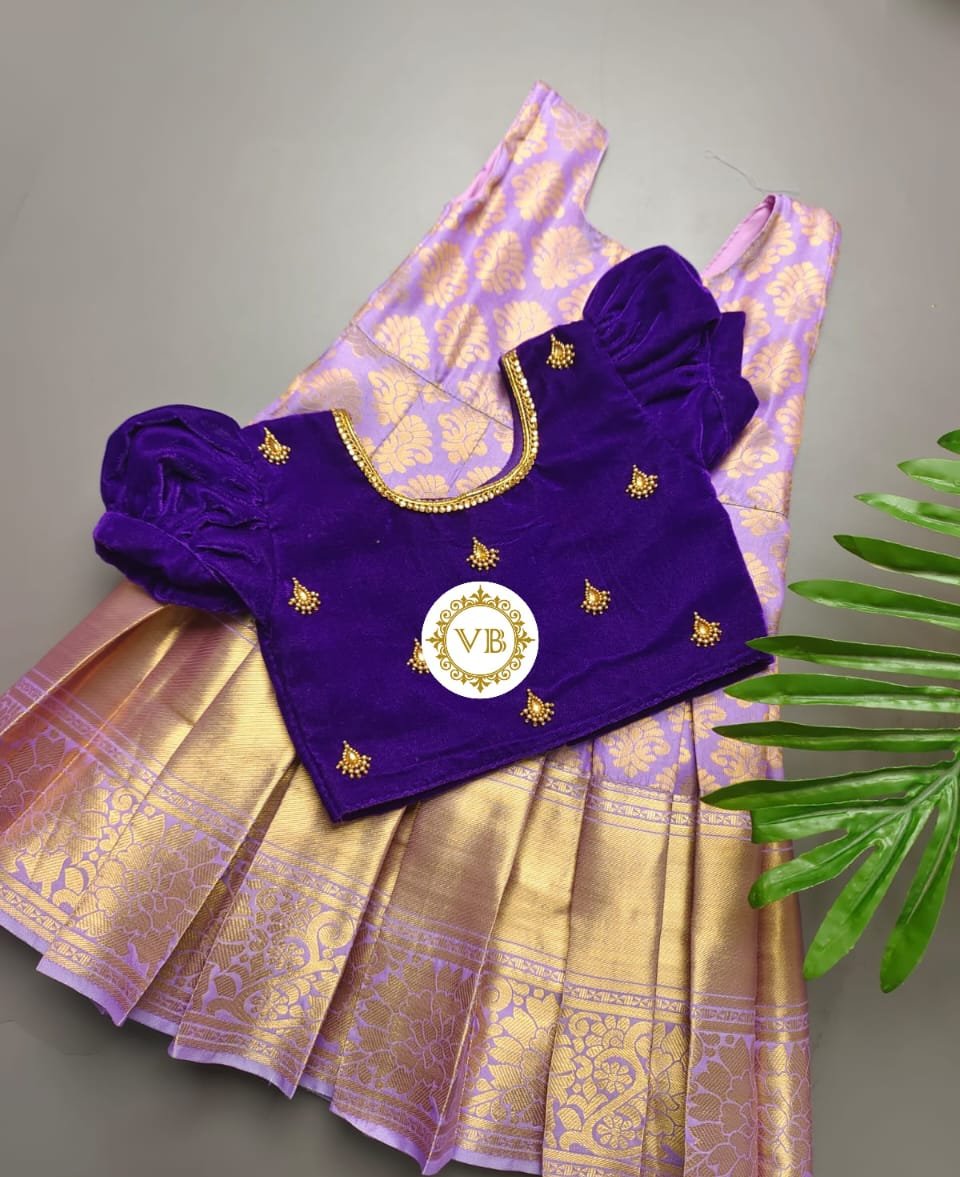 0 - 14 years Kanchi Pattu Banarasi Gown With Velvet Top