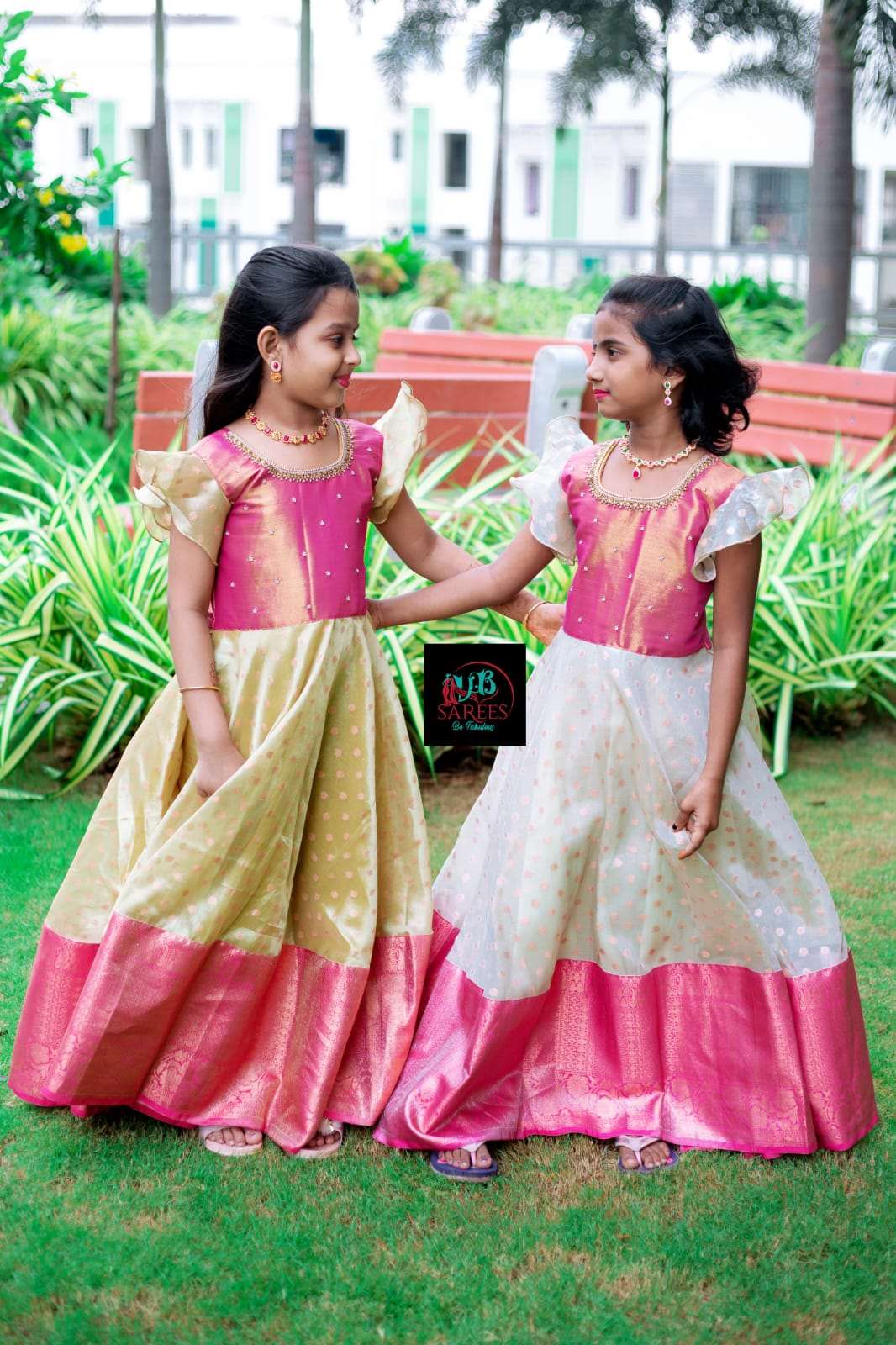 0 - 14 years Copper tissue zari long frock