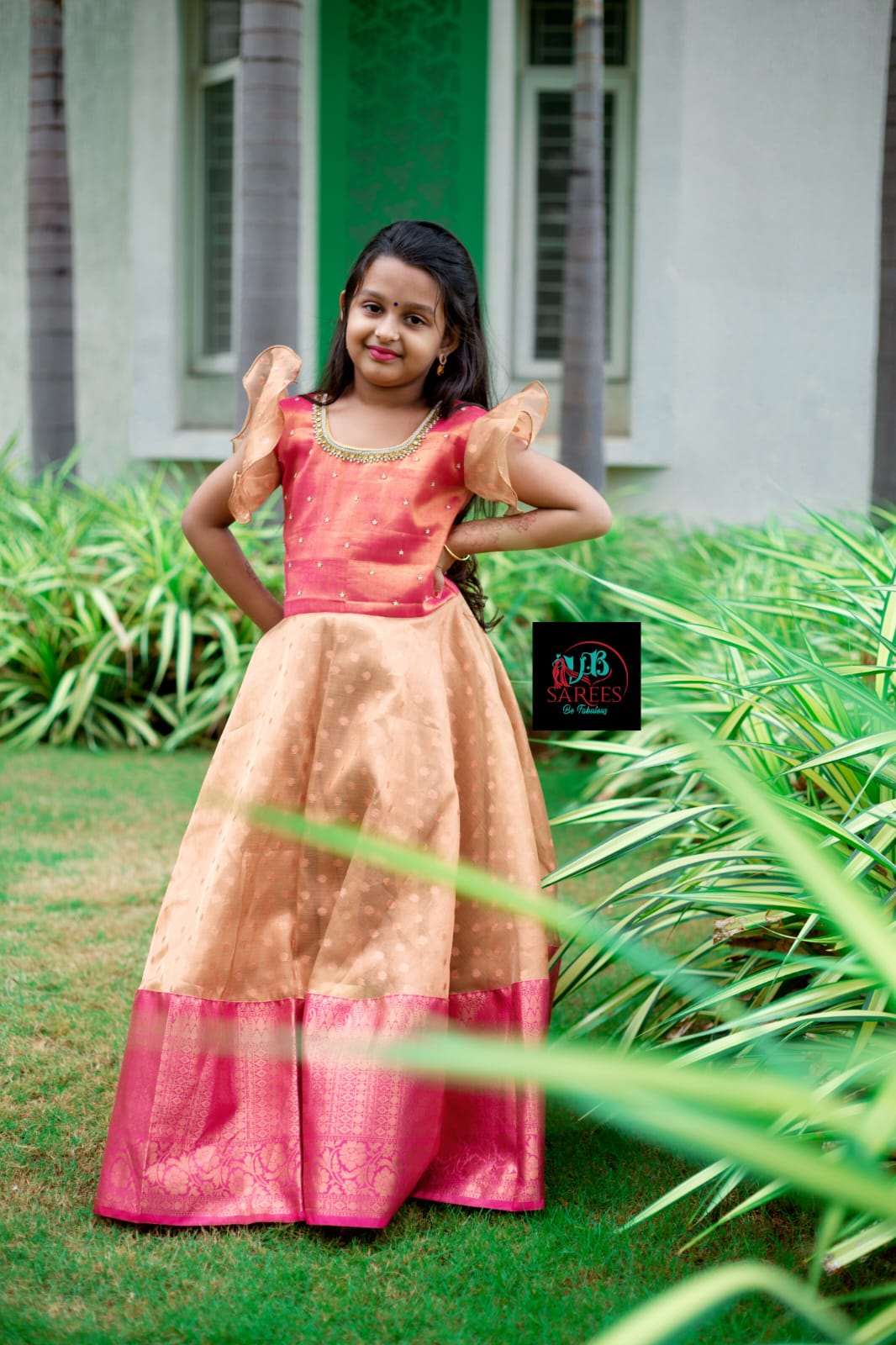 0 14 years Copper tissue zari long frock