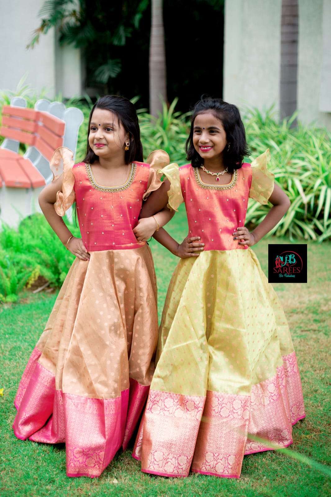 0 - 14 years Copper tissue zari long frock