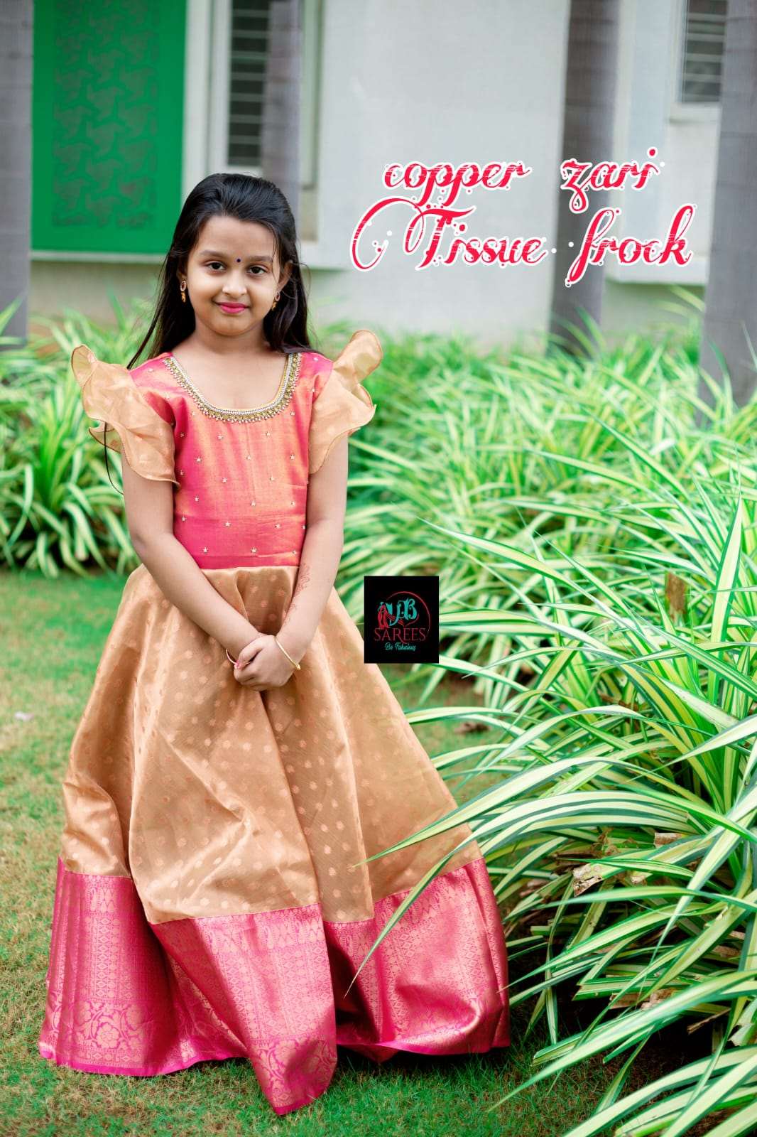 0 - 14 years Copper tissue zari long frock