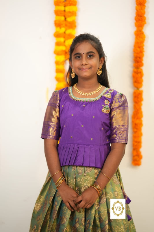 1 - 14 Years Banarasi With Raw Silk Kids Paavadai Sattai