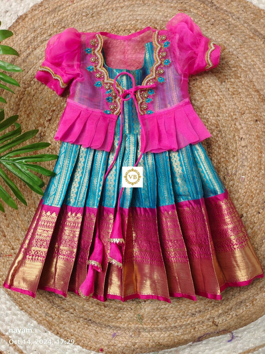 0 - 14 Years Semi Kanchi Pattu Kid Frock With Coat