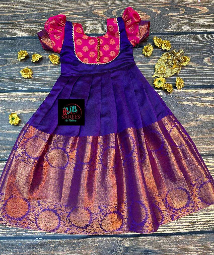 0 - 14 years Soft silk cotton with copper zari weaving frock