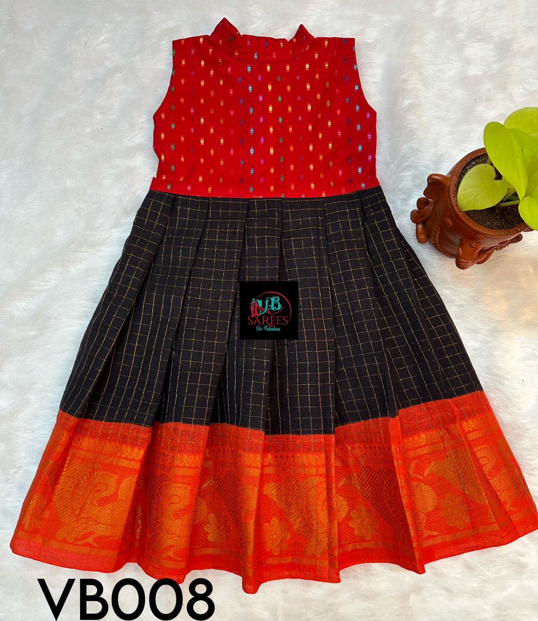 0 - 14 years sungudi cotton with jacquard fusion frock