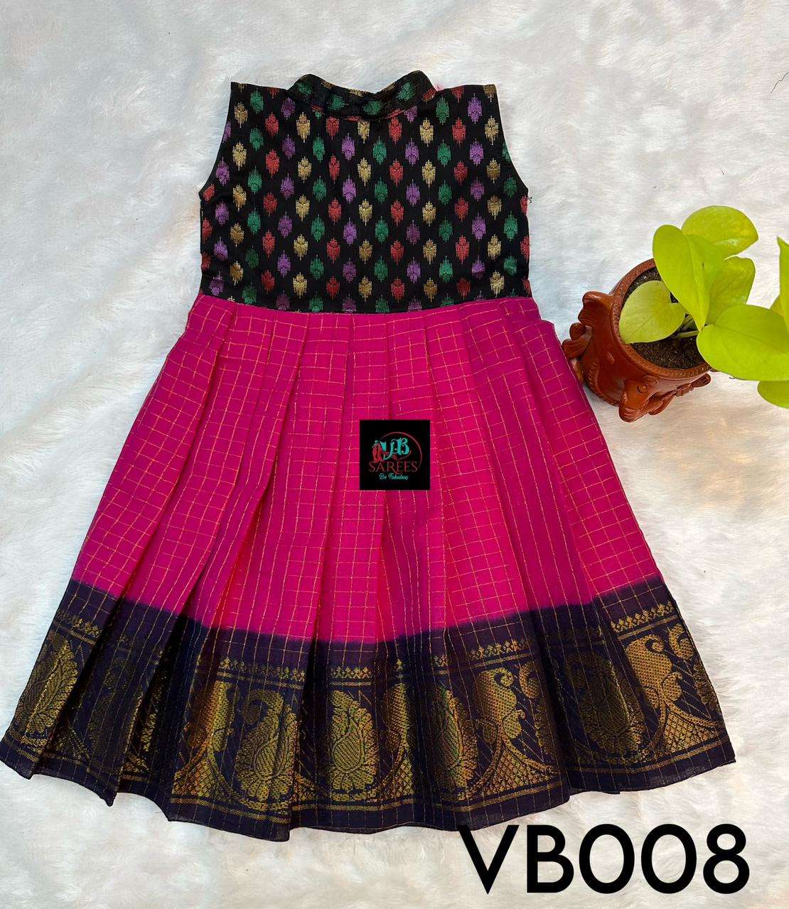 0 - 14 years sungudi cotton with jacquard fusion frock