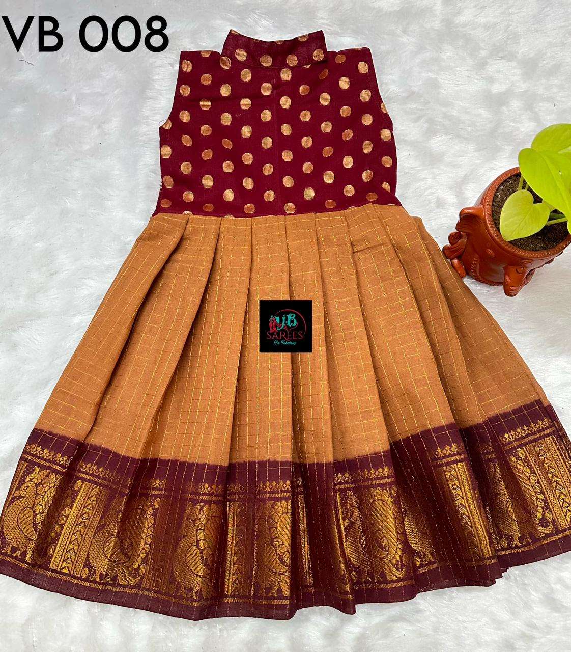 0 - 14 years sungudi cotton with jacquard fusion frock