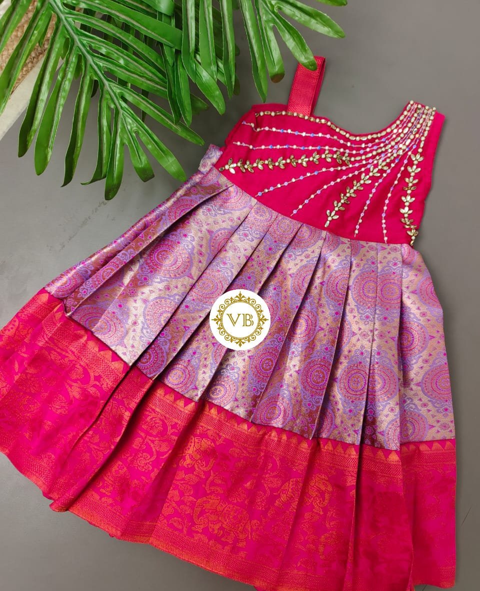 0 - 14 years traditional zari weaving banarasi frock