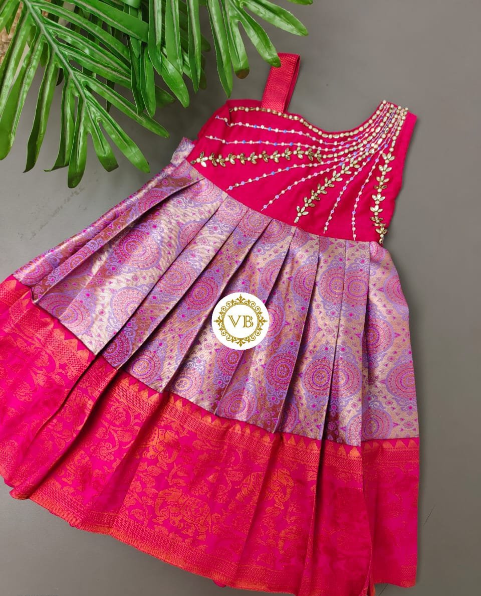 0 - 14 years traditional zari weaving banarasi frock