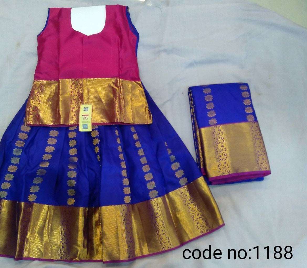 0 to 16 age pure silk skirt and top with matching saree for mom