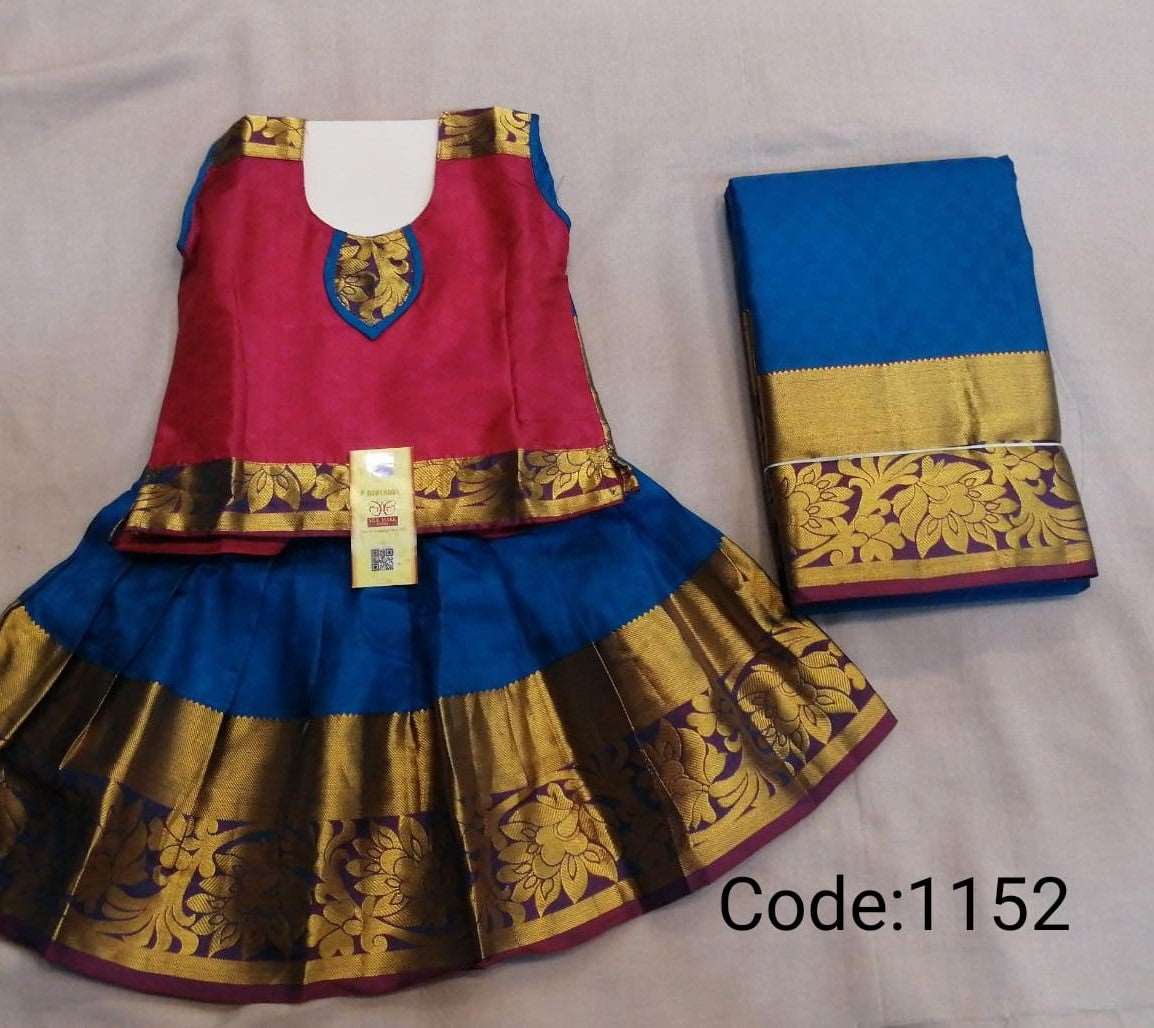 0 to 16 age pure silk skirt and top with matching saree for mom