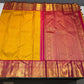 1 Gram Pure Zari Kanchipuram Mustard Yellow, Reddish Pink and Green Color Saree