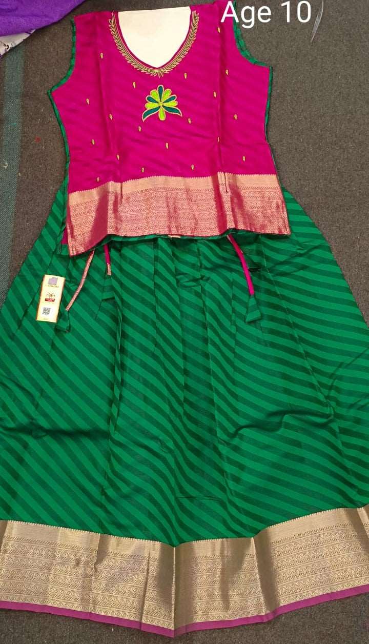 10 Years Kanchi pure silk aari embroidery work pattu paavadai