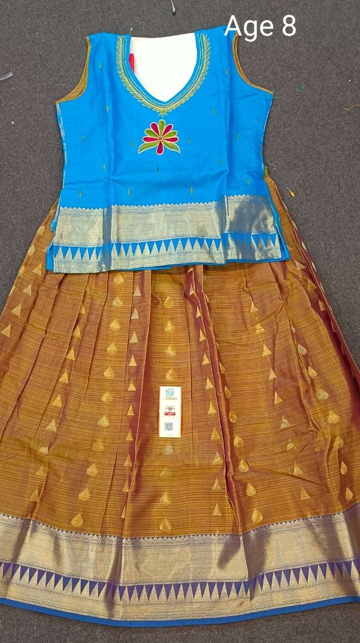 8 Years Kanchi pure silk aari embroidery work pattu paavadai