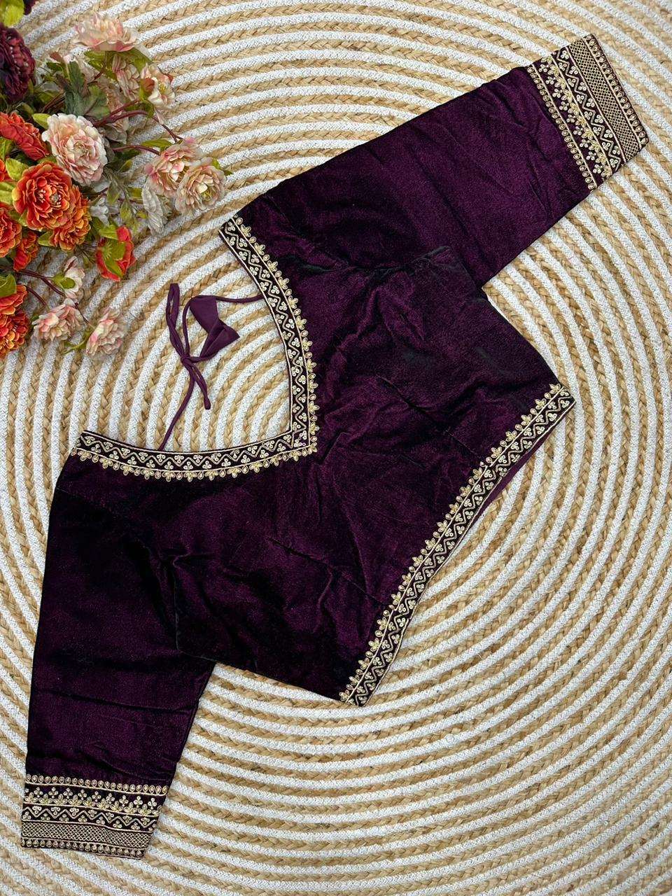 9000 velvet blouse with simple sobar bridal work