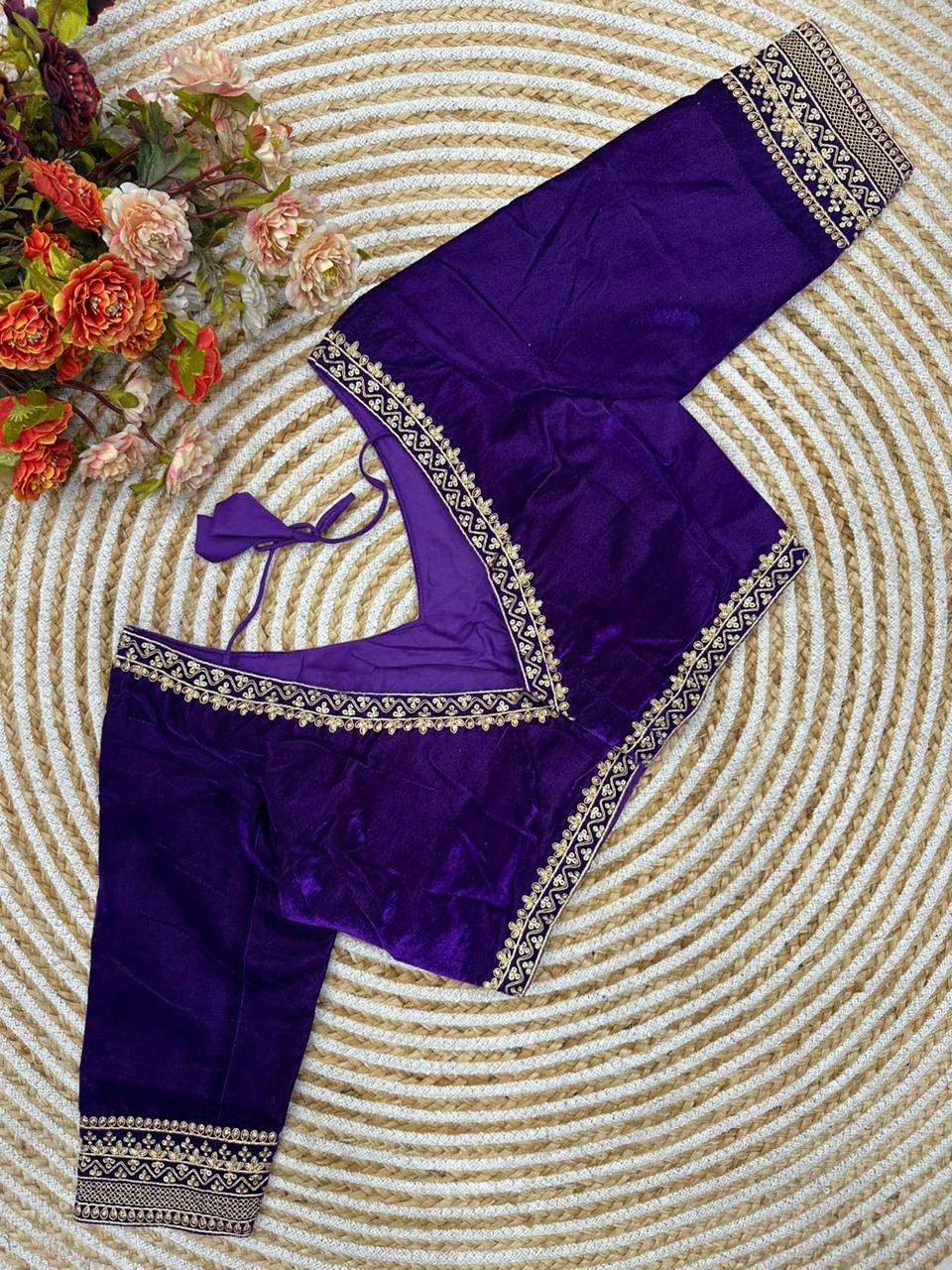 9000 velvet blouse with simple sobar bridal work