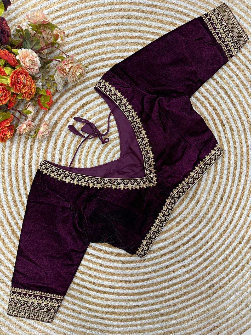 9000 velvet blouse with simple sobar bridal work