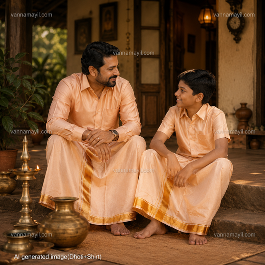 Royal Roots Matching Semi Silk Dhoti Shirt Set for Father & Son