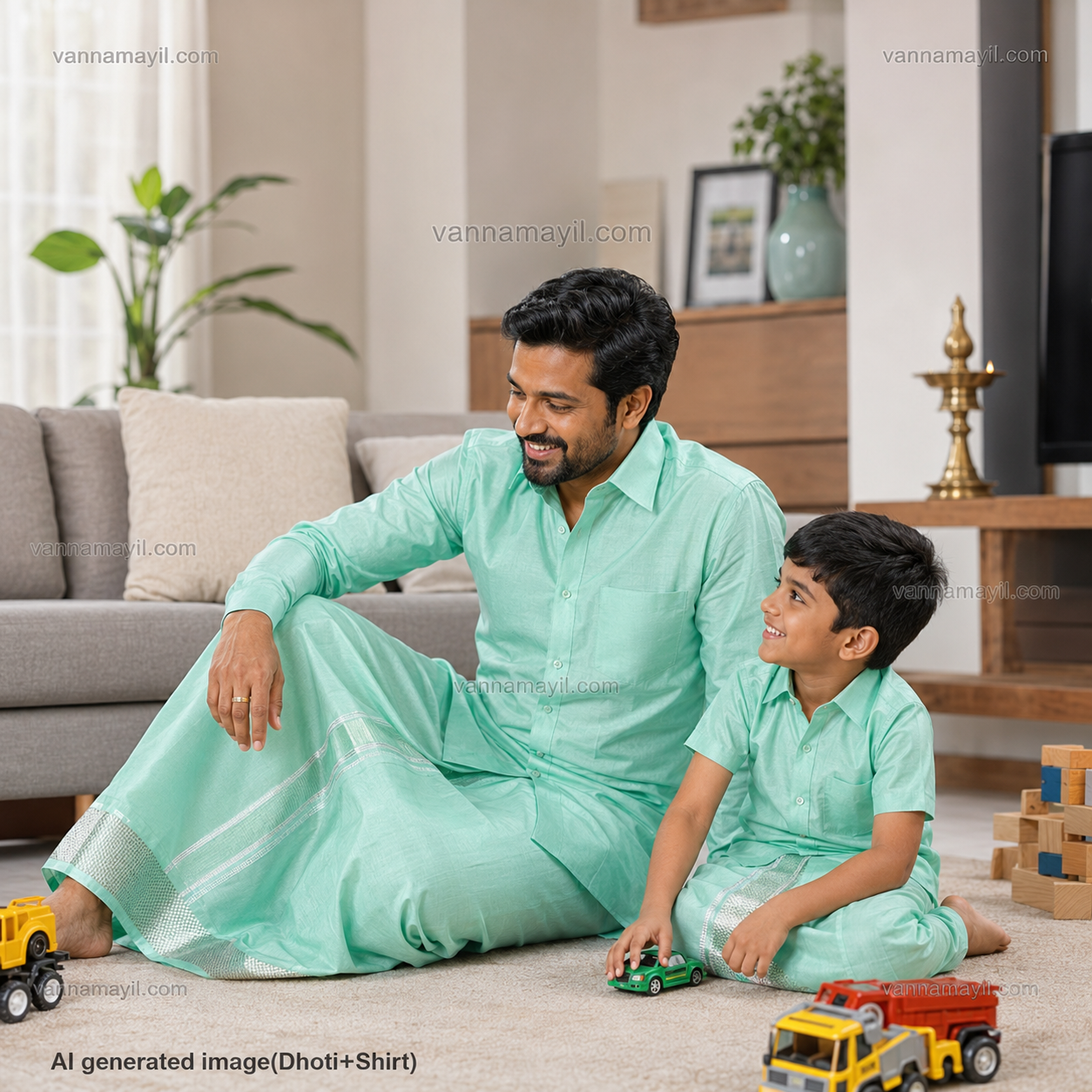 Heritage Harmony Father & Son Semi Silk Dhoti Shirt Combo
