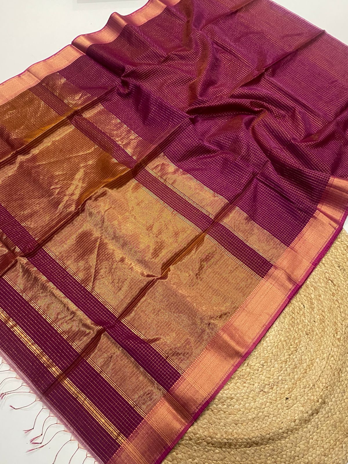 Maheshwari handloom zari border all over zari checks saree