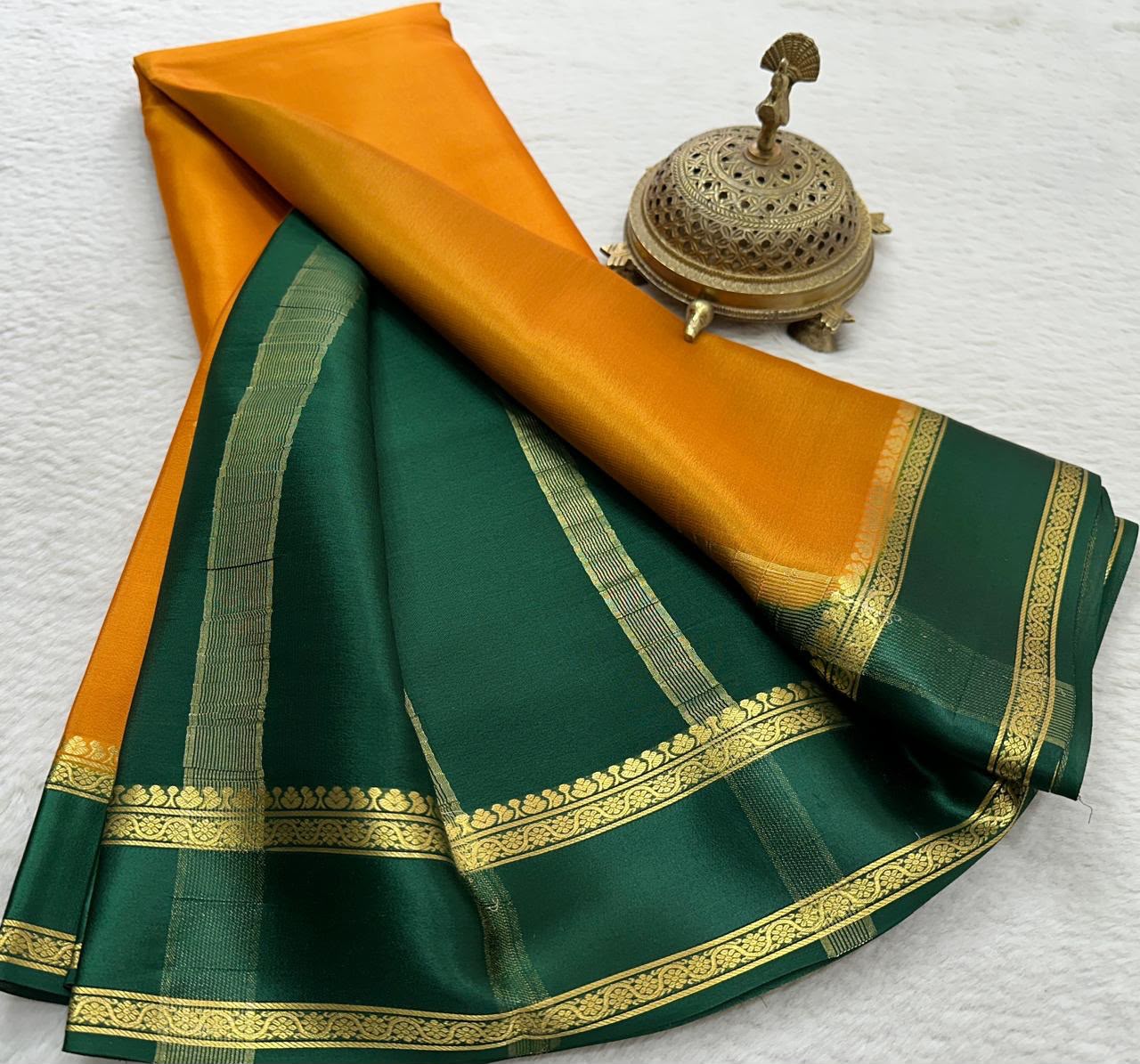 Graceful Pure Mysore Silk Saree with Small Mango Border