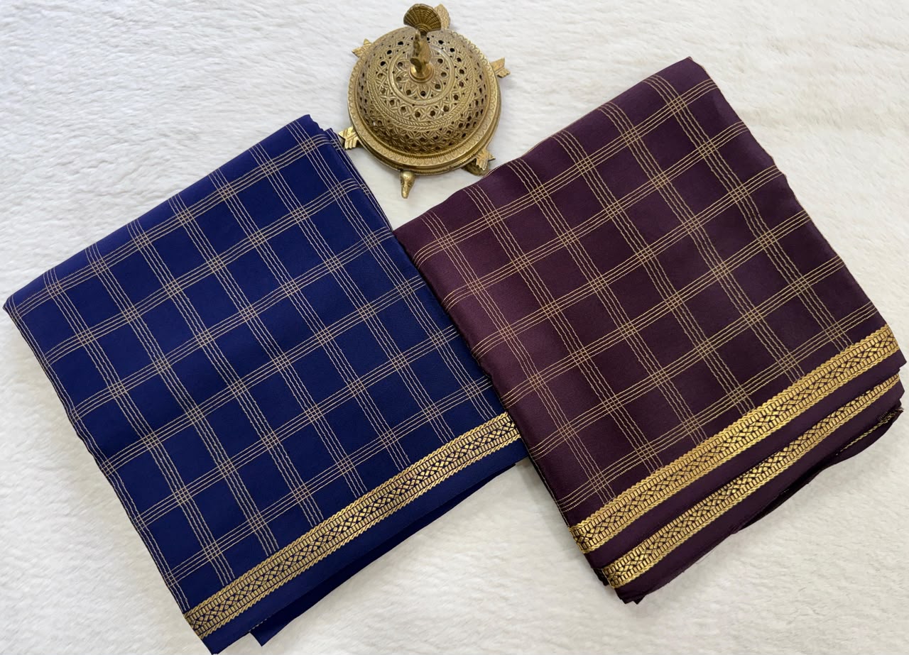 Pure Mysore Silk Vertical Lines Zari Woven Saree