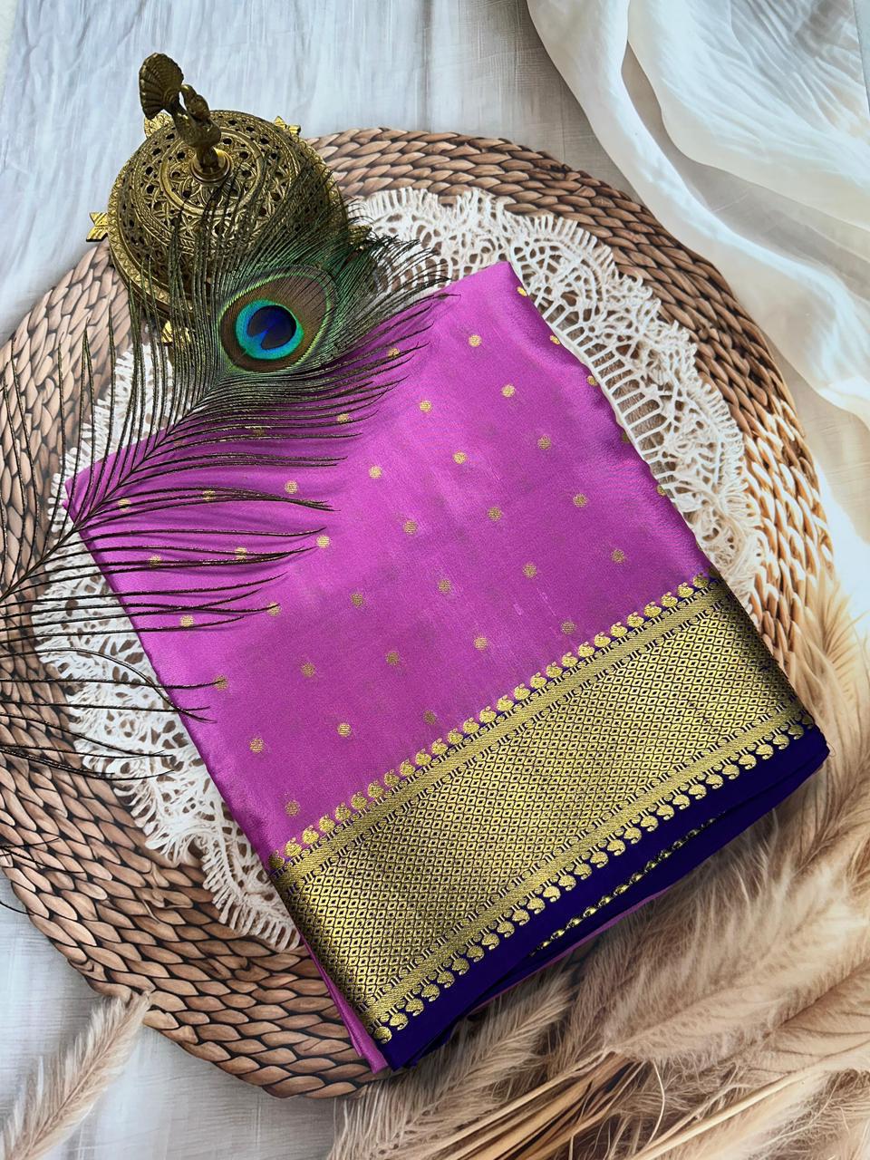 Pure Mysore Silk Motif and Checked Pattern Saree