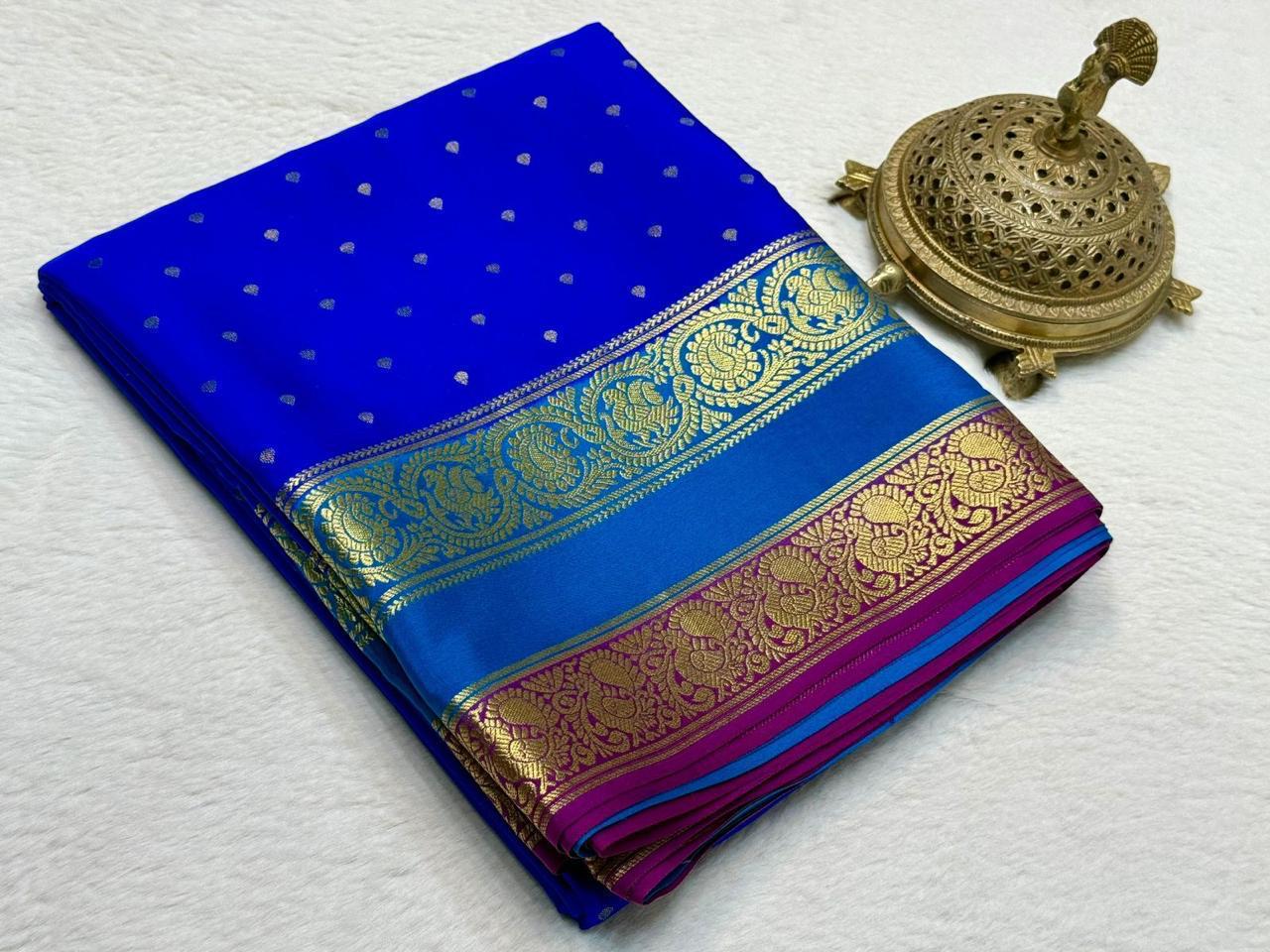 Pure Mysore Silk Motif and Checked Pattern Saree