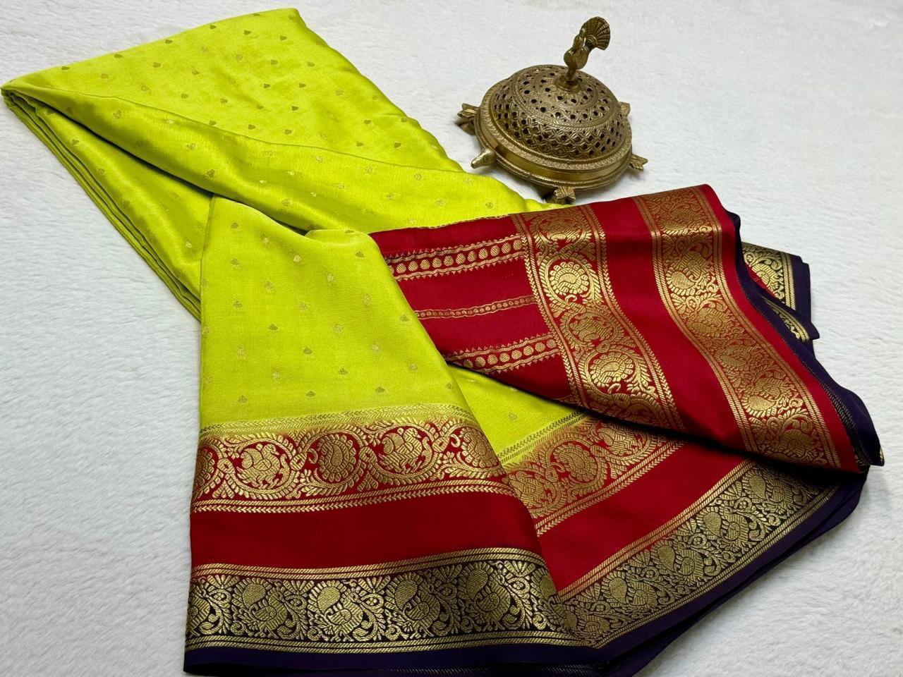 Pure Mysore Silk Motif and Checked Pattern Saree