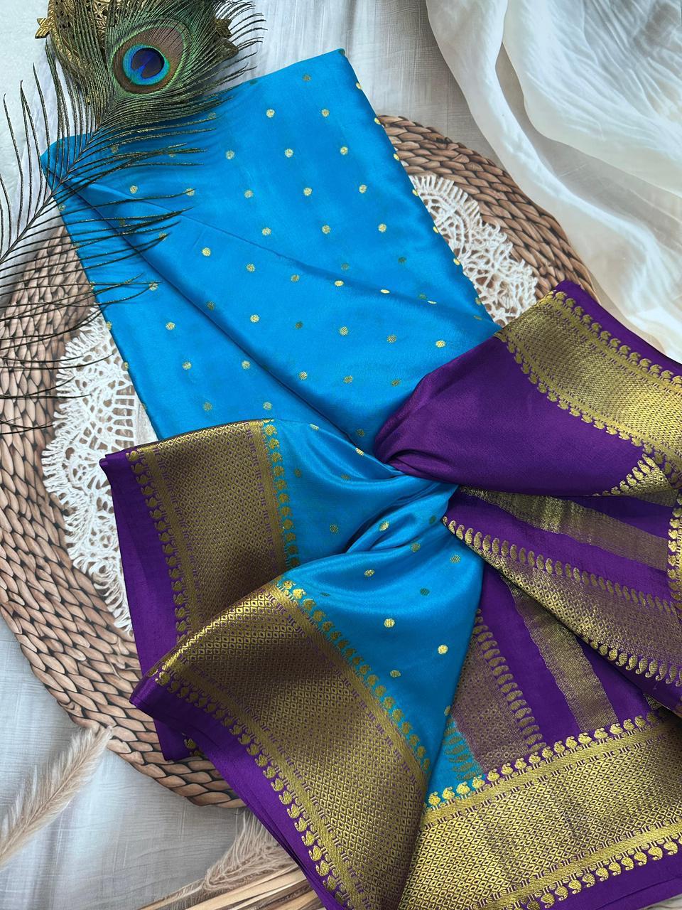 Pure Mysore Silk Motif and Checked Pattern Saree