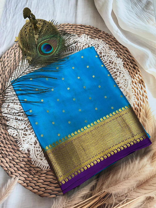 Pure Mysore Silk Motif and Checked Pattern Saree