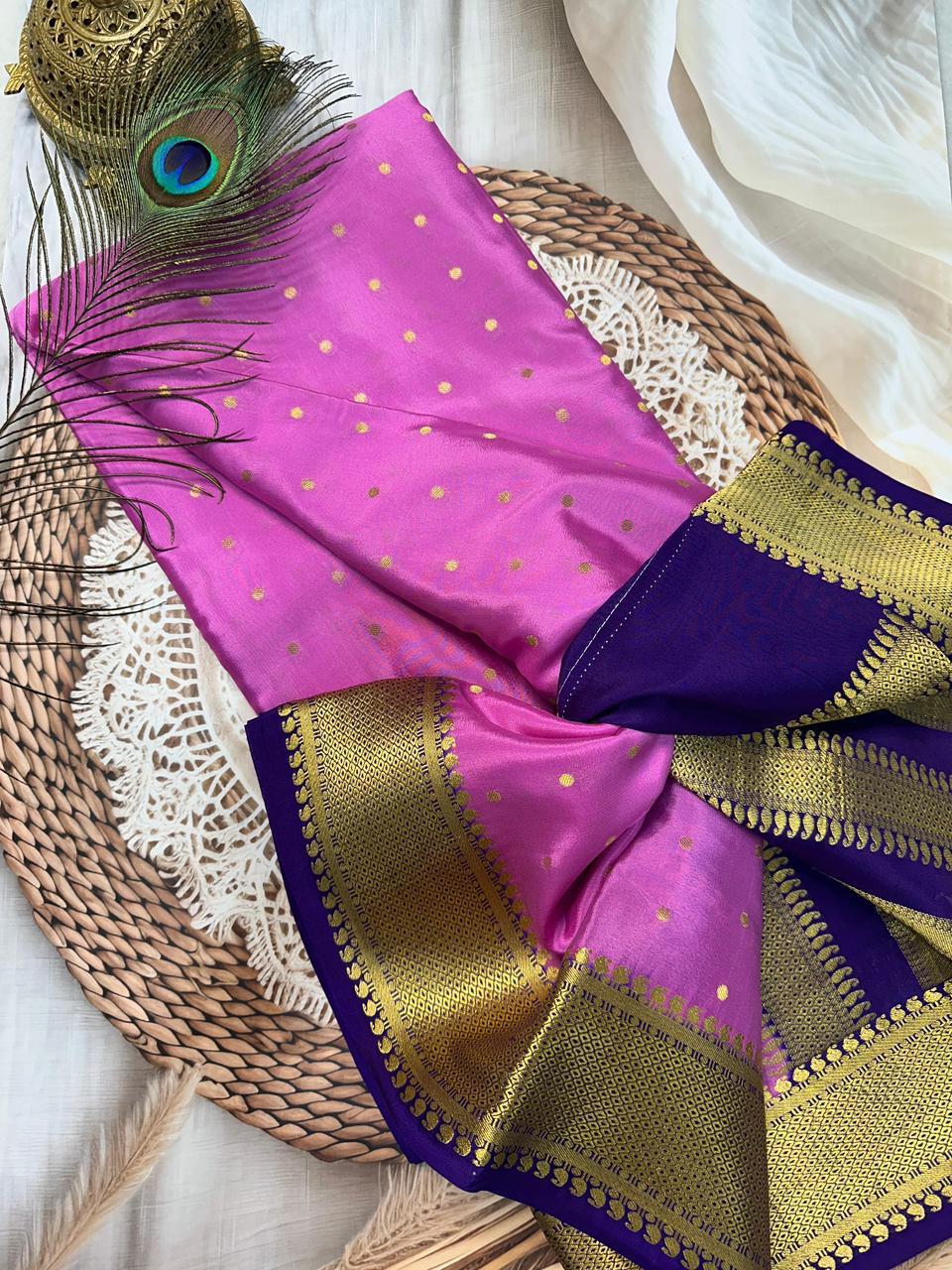 Pure Mysore Silk Motif and Checked Pattern Saree