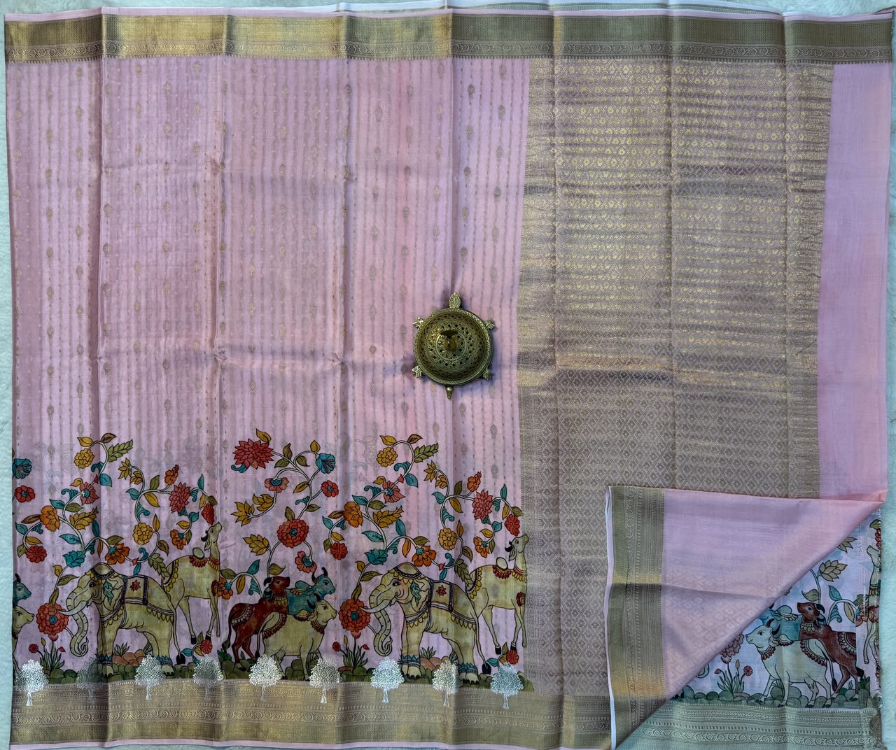 Pure floral shaded hand painted printed crepe mysore silk saree
