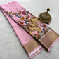 Pure floral shaded hand painted printed crepe mysore silk saree