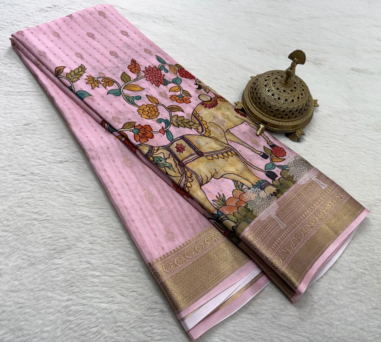 Pure floral shaded hand painted printed crepe mysore silk saree