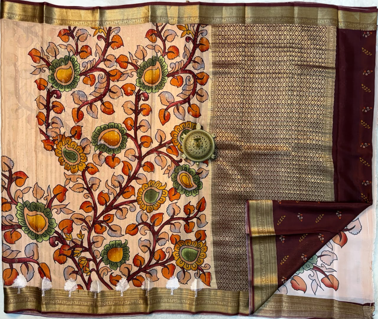 Pure floral shaded hand painted printed crepe mysore silk saree