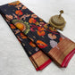 Pure floral shaded hand painted printed crepe mysore silk saree
