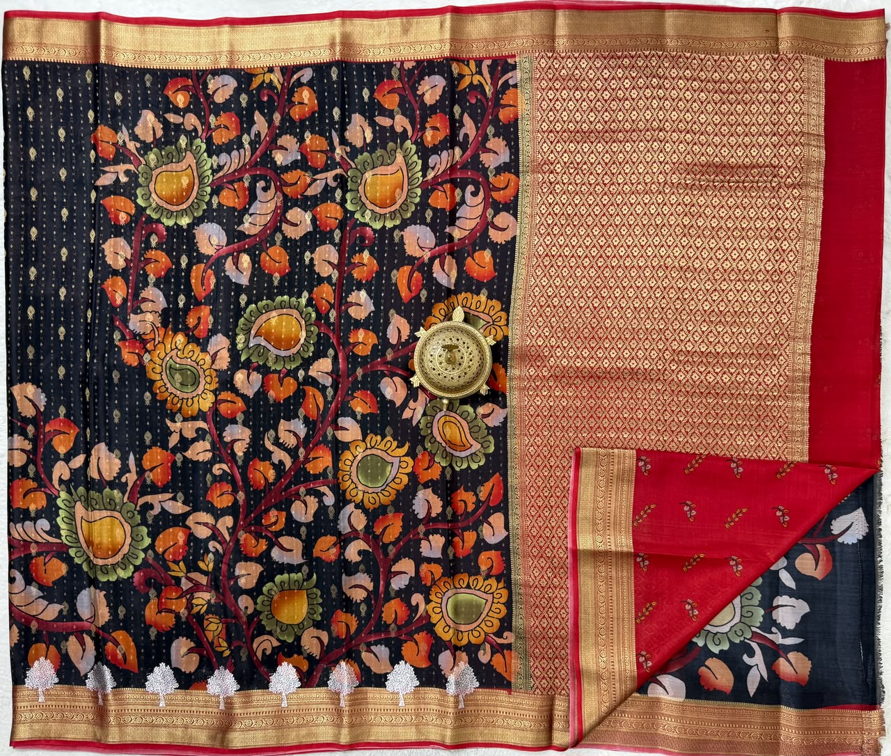 Pure floral shaded hand painted printed crepe mysore silk saree
