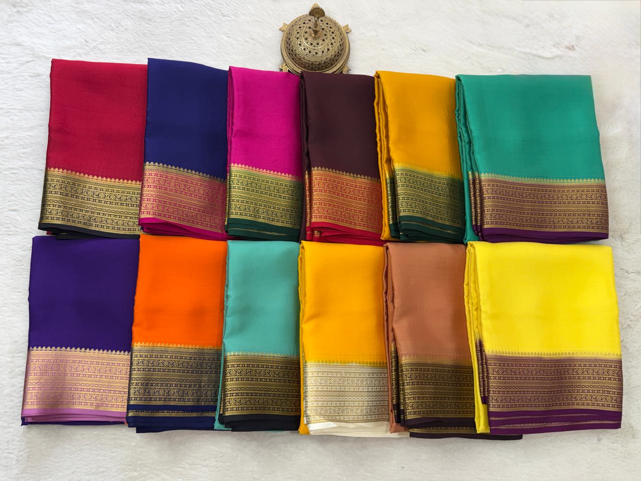 Pure mysore silk copper zari border 120 grm thickness saree