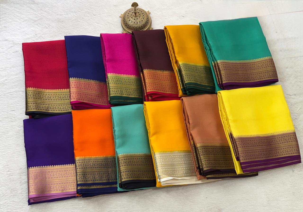 Pure mysore silk copper zari border 120 grm thickness saree
