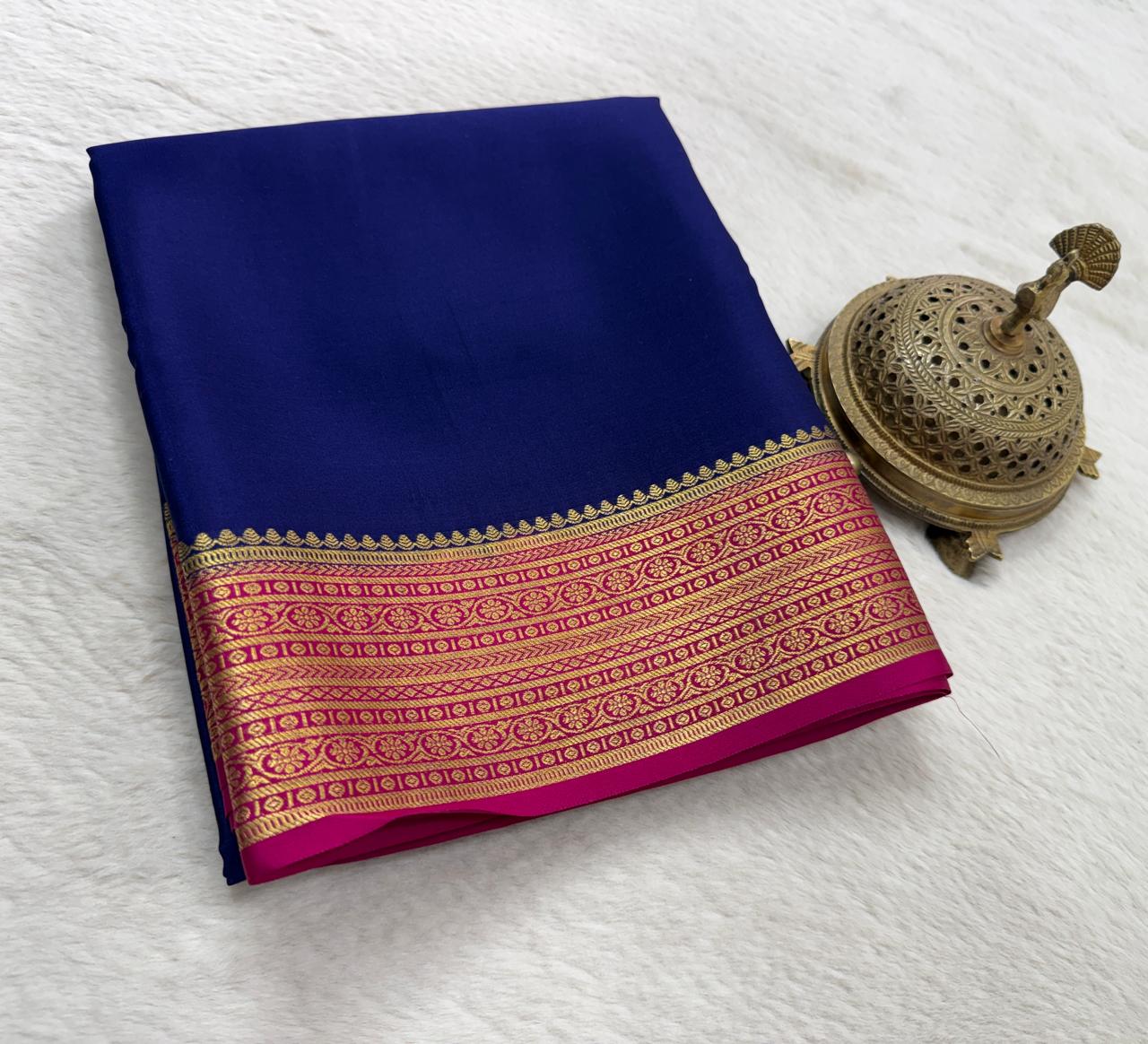 Pure mysore silk copper zari border 120 grm thickness saree