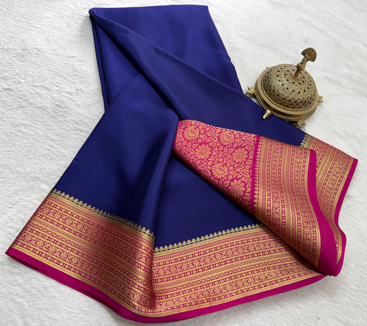 Pure mysore silk copper zari border 120 grm thickness saree
